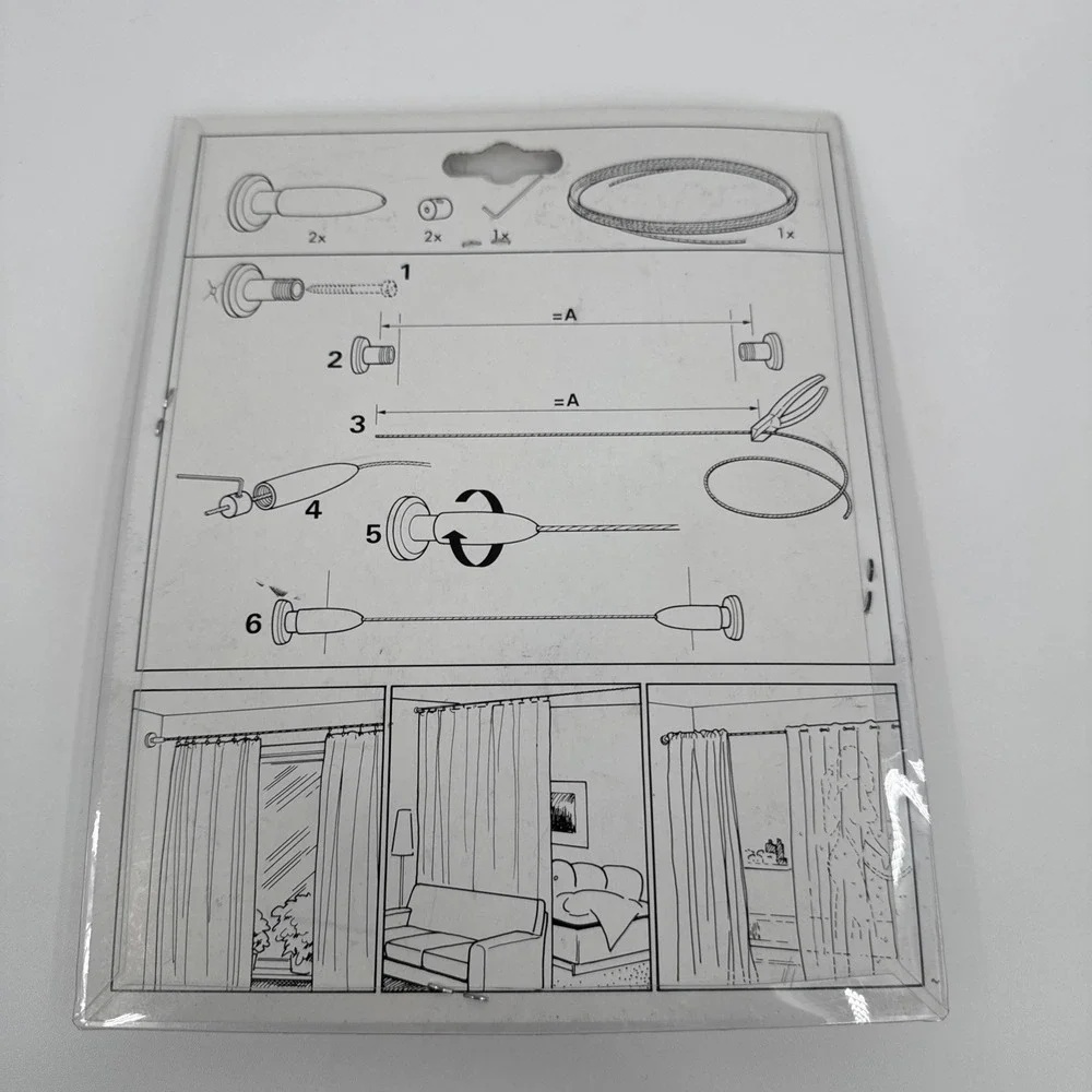 IKEA - FREKVENS Stainless Steel Curtain Wire Cable Rod Set - 16ft /5M‎ NEW